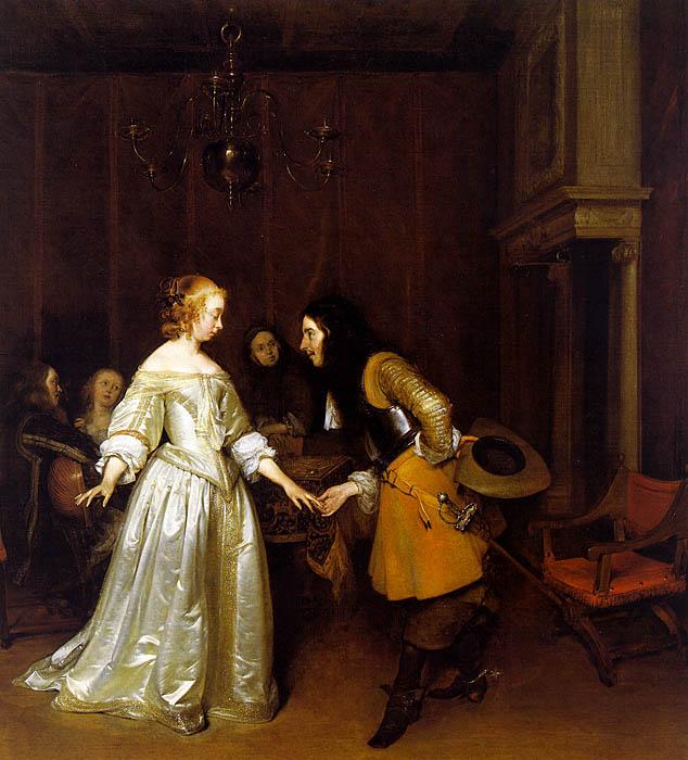 Gerard Ter Borch An Officer Making his Bow to a Lady oil painting image